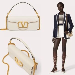 VALENTINO GARAVANI LOCÒ CALFSKIN SHOULDER BAG, ivory